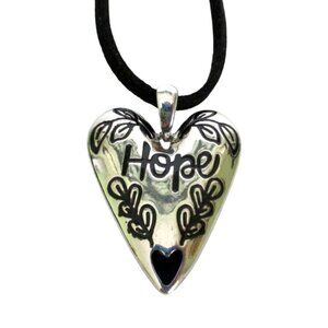 New Heart Pendant Necklace With "Hope" Engraving Black Suede Cord Jewelry Gift